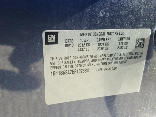 1G11B5SL7EF107384 - 2014 CHEVROLET MALIBU LS 蓝色 照片 10