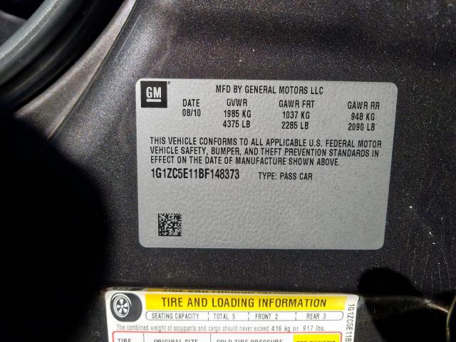 1G1ZC5E11BF148373 - 2011 CHEVROLET MALIBU 1LT 灰色 照片 10