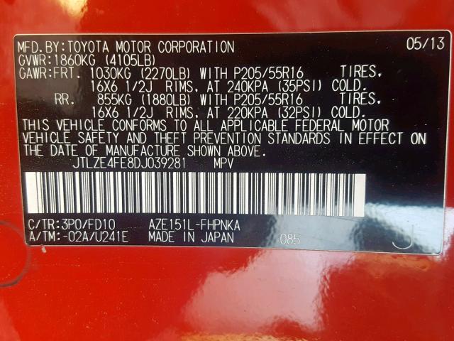 JTLZE4FE8DJ039281 - 2013 TOYOTA SCION XB Rot Foto 10