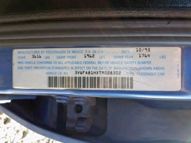 3VWFA81HXTM028302 - 1996 VOLKSWAGEN GOLF GL BLUE photo 10