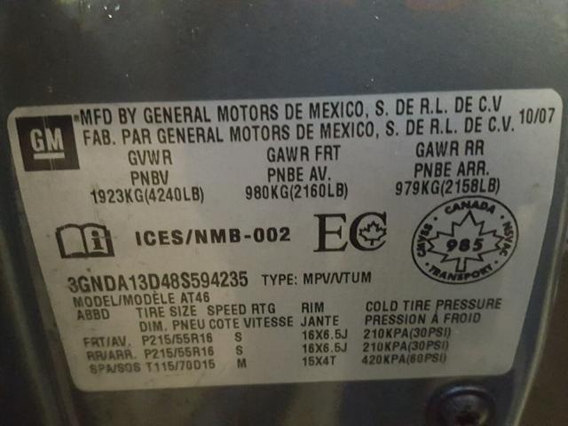 3GNDA13D48S594235 - 2008 CHEVROLET HHR LS GRAY photo 10