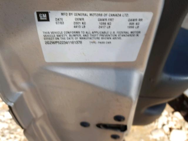 2G2WP522341161376 - 2004 PONTIAC GRAND PRIX SILVER photo 10