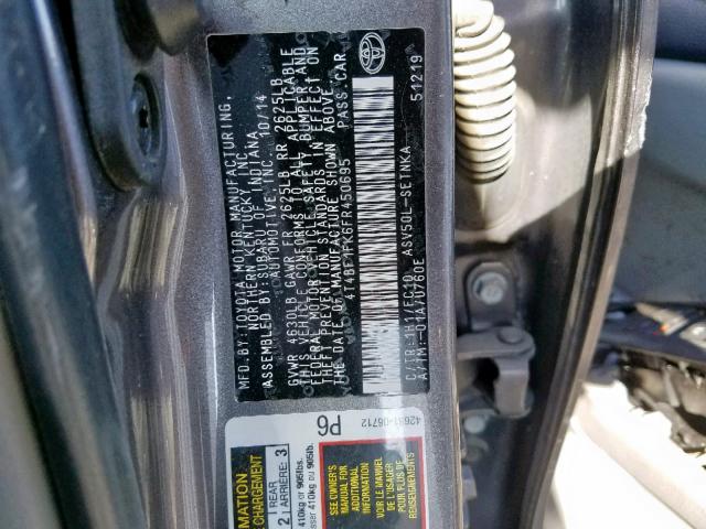 4T4BF1FK6FR450695 - 2015 TOYOTA CAMRY LE GRAY photo 10