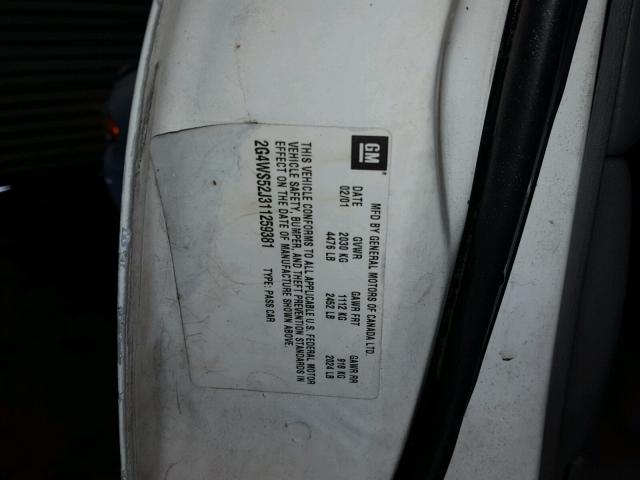 2G4WS52J311259381 - 2001 BUICK CENTURY CU WHITE photo 10