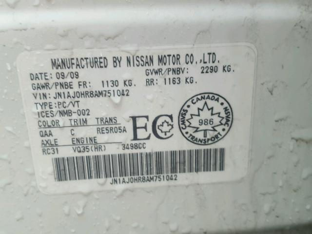 JN1AJ0HR8AM751042 - 2010 INFINITI EX35 BASE Ağ foto 10