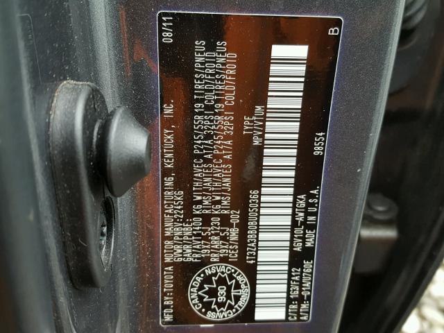 4T3ZA3BB0BU050366 - 2011 TOYOTA VENZA BASE GRAY photo 10