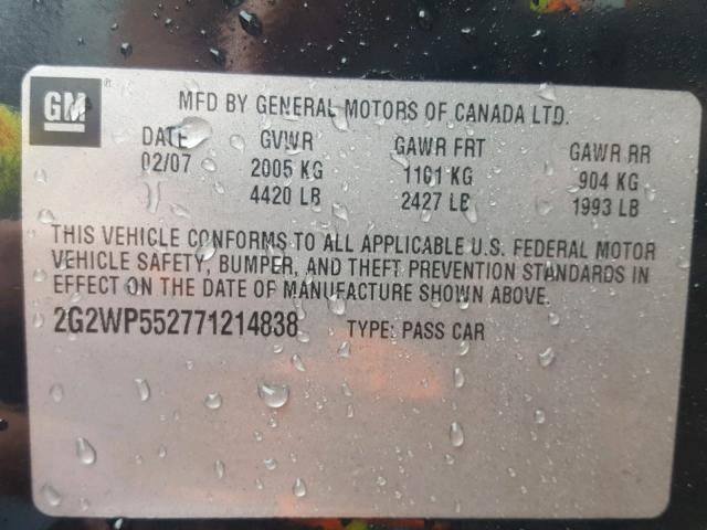 2G2WP552771214838 - 2007 PONTIAC GRAND PRIX BLACK photo 10