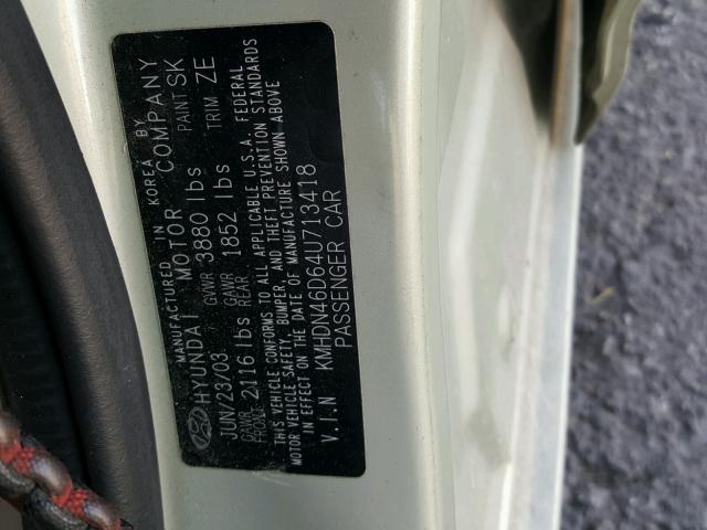 KMHDN46D64U713418 - 2004 HYUNDAI ELANTRA GREEN photo 10