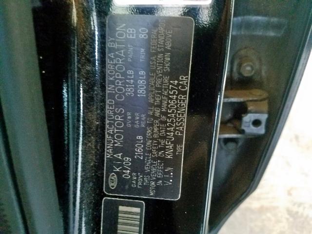 KNAFU4A25A5064574 - 2010 KIA FORTE EX BLACK photo 10