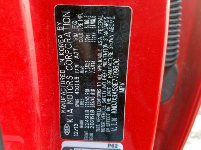 KNDJX3A53E7709600 - 2014 KIA SOUL ! RED photo 10