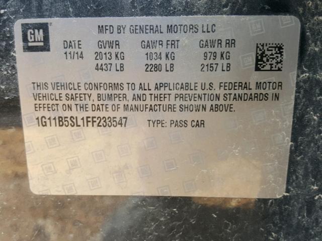 1G11B5SL1FF233547 - 2015 CHEVROLET MALIBU LS 黑色 照片 10