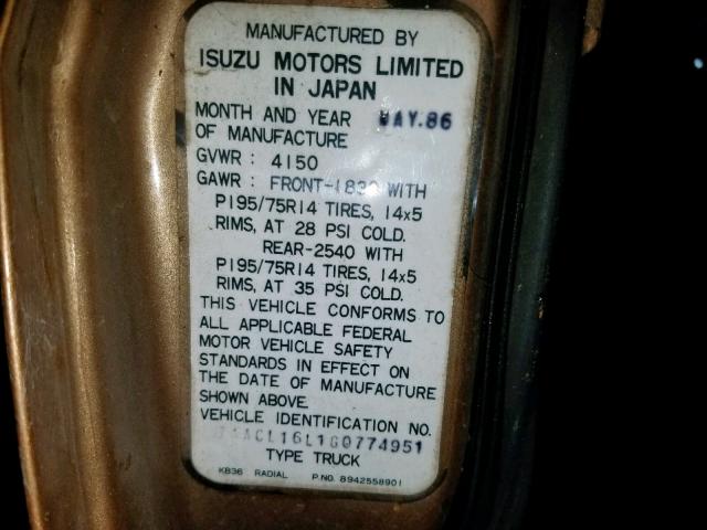 JAACL16L1G0774951 - 1986 ISUZU PUP SPACE GOLD photo 10