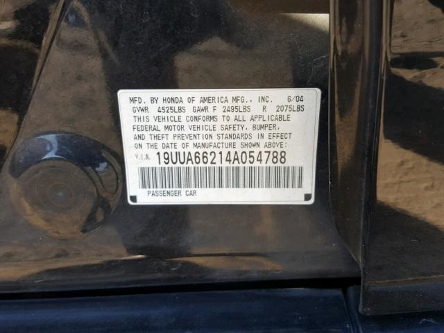 19UUA66214A054788 - 2004 ACURA TL BLACK photo 10