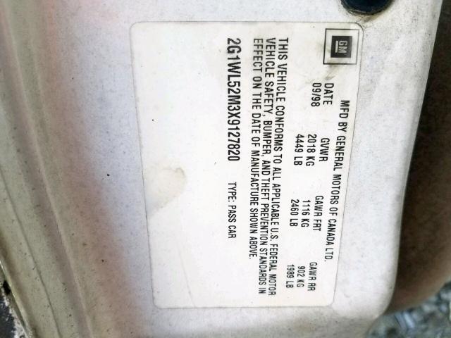 2G1WL52M3X9127820 - 1999 CHEVROLET LUMINA BAS WHITE photo 10