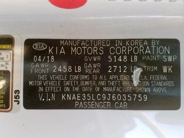 KNAE35LC9J6035759 - 2018 KIA STINGER GT WHITE photo 10