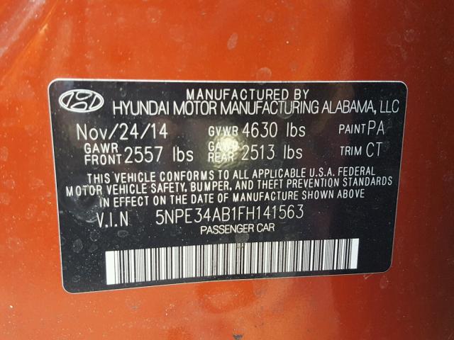 5NPE34AB1FH141563 - 2015 HYUNDAI SONATA SPO ORANGE photo 10