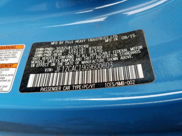 JF1ZCAC19G9600603 - 2016 SUBARU BRZ 2.0 LI BLUE photo 10