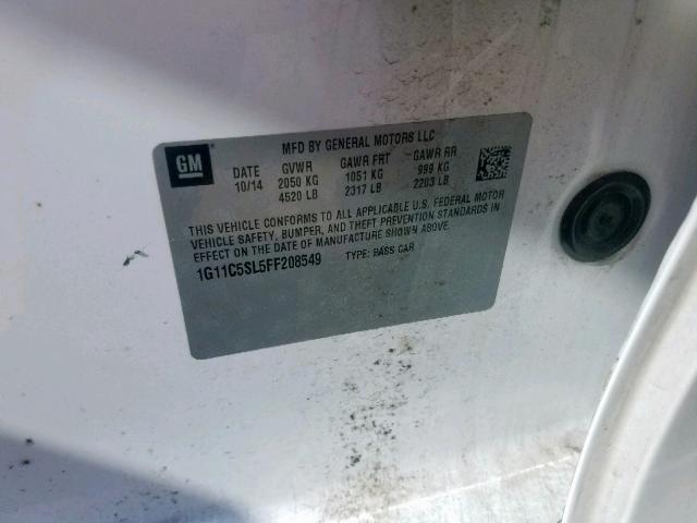 1G11C5SL5FF208549 - 2015 CHEVROLET MALIBU 1LT WHITE photo 10