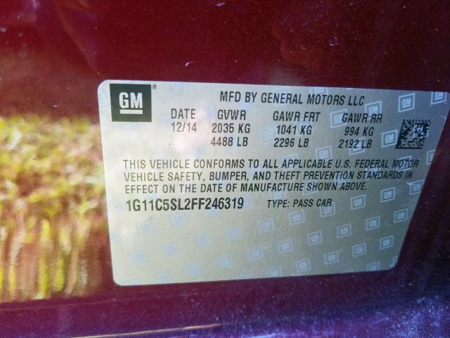 1G11C5SL2FF246319 - 2015 CHEVROLET MALIBU 1LT 红色 照片 10