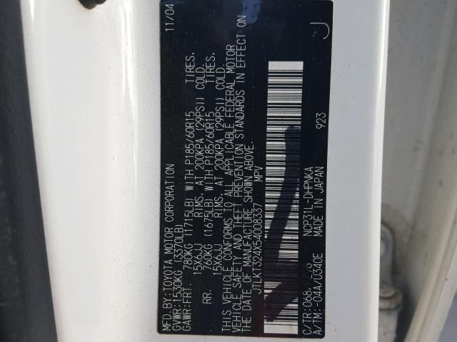 JTLKT324X54008337 - 2005 TOYOTA SCION XB Ақ фото 10