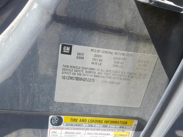 1G1ZH57B584252215 - 2008 CHEVROLET MALIBU 1LT CHARCOAL photo 10