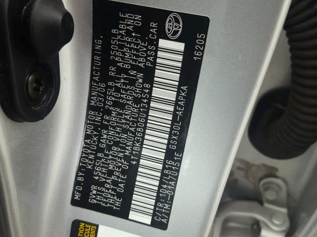 4T1BK36B06U134548 - 2006 TOYOTA AVALON XL GRAY photo 10