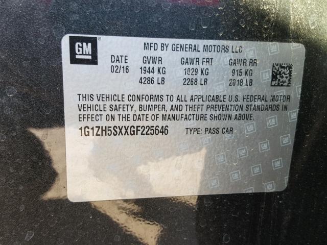 1G1ZH5SXXGF225646 - 2016 CHEVROLET MALIBU PRE 石墨色 照片 10