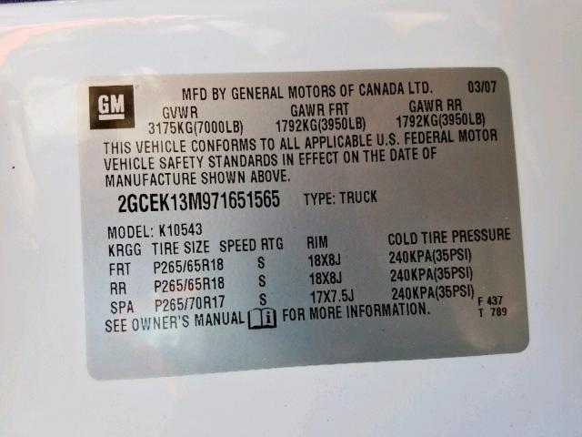 2GCEK13M971651565 - 2007 CHEVROLET SILVERADO WHITE photo 10