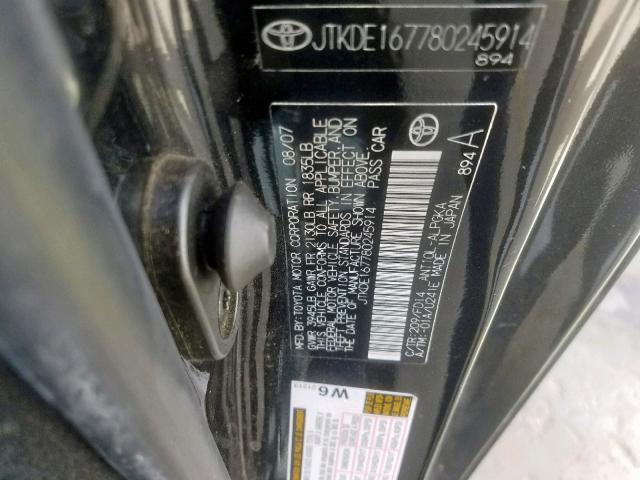 JTKDE167780245914 - 2008 TOYOTA SCION TC შავი ფოტო 10