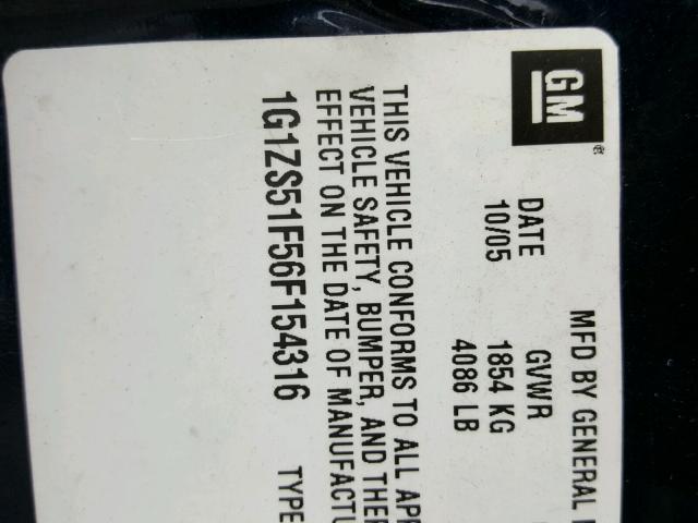 1G1ZS51F56F154316 - 2006 CHEVROLET MALIBU LS ლურჯი ფოტო 10