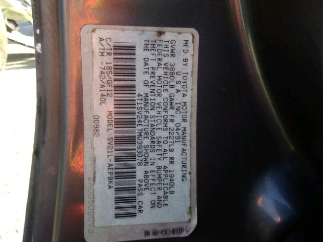 4T1SV24E7MU393078 - 1991 TOYOTA CAMRY GRAY photo 10