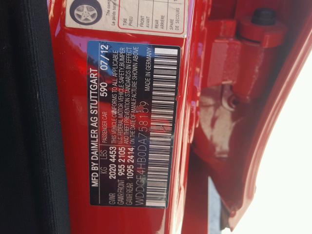 WDDGF4HB0DA758159 - 2013 MERCEDES-BENZ C 250 RED photo 10