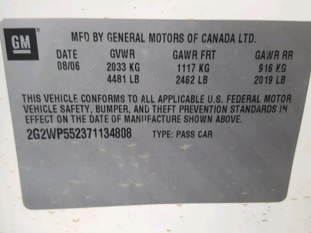 2G2WP552371134808 - 2007 PONTIAC GRAND PRIX WHITE photo 7