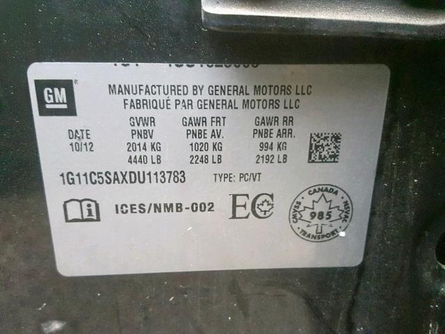 1G11C5SAXDU113783 - 2013 CHEVROLET MALIBU 1LT BLACK photo 10