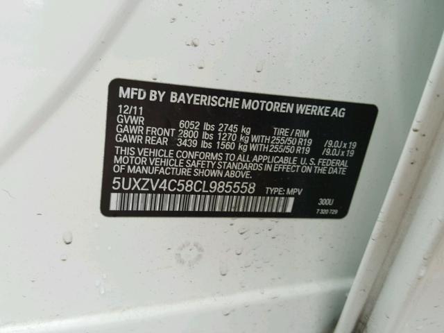 5UXZV4C58CL985558 - 2012 BMW X5 XDRIVE3 WHITE photo 10