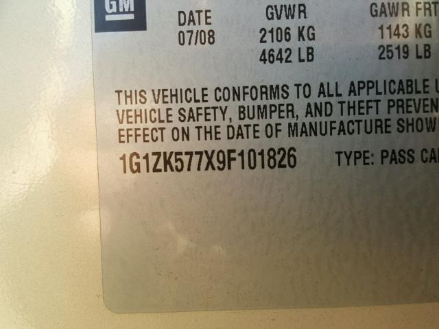 1G1ZK577X9F101826 - 2009 CHEVROLET MALIBU LTZ 金色 照片 10