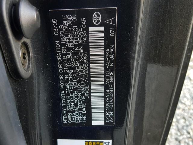 JTKDE177050053986 - 2005 TOYOTA SCION TC შავი ფოტო 10