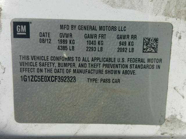 1G1ZC5E0XCF392323 - 2012 CHEVROLET MALIBU 1LT WHITE photo 10