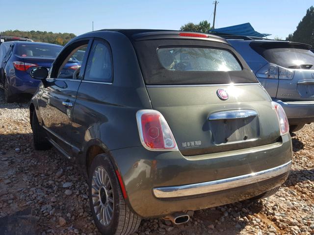 3C3CFFER6CT100816 - 2012 FIAT 500 LOUNGE GREEN photo 3
