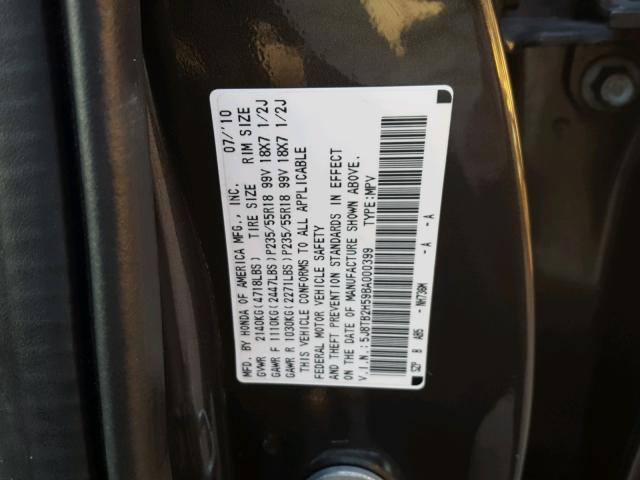 5J8TB2H59BA000399 - 2011 ACURA RDX TECHNO GRAY photo 10