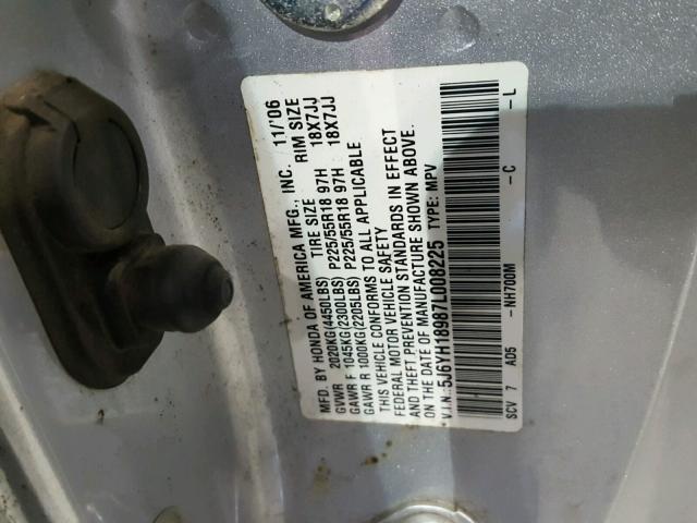 5J6YH18987L008225 - 2007 HONDA ELEMENT SC SILVER photo 10