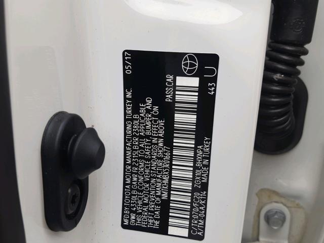 NMTKHMBX5JR016677 - 2018 TOYOTA C-HR XLE WHITE photo 10