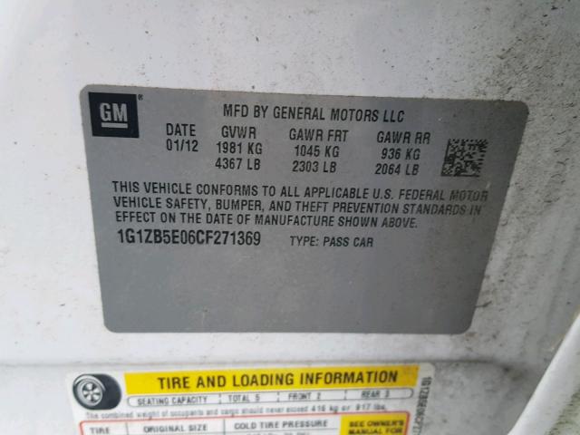 1G1ZB5E06CF271369 - 2012 CHEVROLET MALIBU LS 白色 照片 10