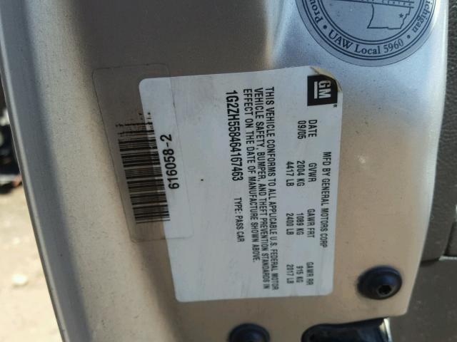 91G2ZH55846416746 - 2006 PONTIAC G6 GT GRAY photo 10