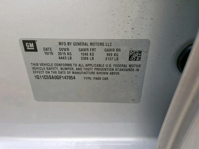 1G11C5SA0GF147854 - 2016 CHEVROLET MALIBU LIM 银色 照片 10