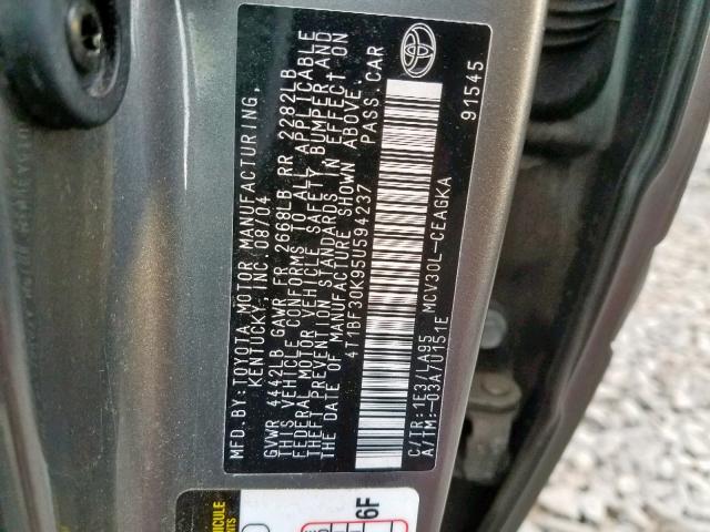 4T1BF30K95U594237 - 2005 TOYOTA CAMRY LE GRAY photo 10