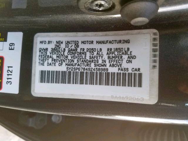 5Y2SP67849Z458989 - 2009 PONTIAC VIBE CHARCOAL photo 10