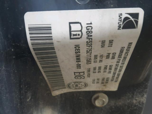 1G8AF52F75Z111563 - 2005 SATURN ION LEVEL BLACK photo 10