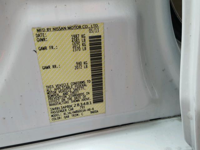 1N4BL3AP8DC283481 - 2013 NISSAN ALTIMA 3.5 WHITE photo 10