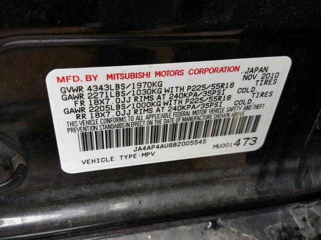 JA4AP4AU8BZ005545 - 2011 MITSUBISHI OUTLANDER BLACK photo 10